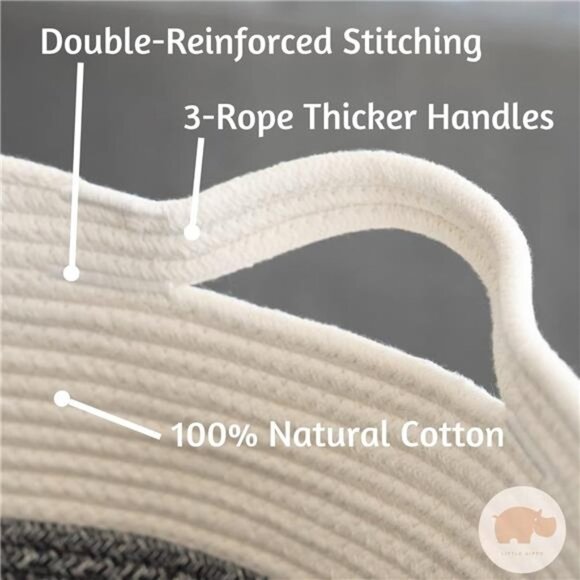 Little Hippo Baskets XXXL Large Cotton Rope 22"x22"x14" Storage Woven Basket - Picture 2 of 5